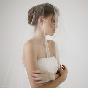 Ivory Circle Wedding Veil with Blusher - Waist Length Drop Veil