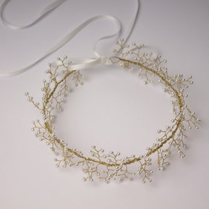 Pearl wired wedding headpiece, pearl wedding tiara, crown, pearl golden wedding headpiece, Aurelia Style H01 image 5