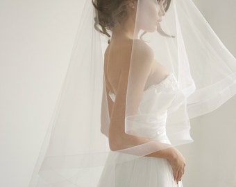 2 '' Horsehair ribbon wedding veil with blusher, drop veil, fingertip wedding veil, circle wedding veil, Anastacia - Style V04