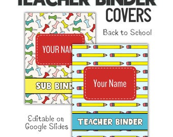 Teacher Binder Covers & Spine Editable Text Google Slides Bright Back to School Binder Covers/Dividers