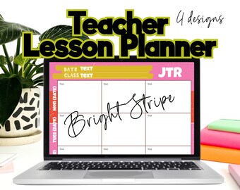 Teacher Lesson Planner, Editable Digital Teacher Planner, Google Slides Undated, Bright Stripes