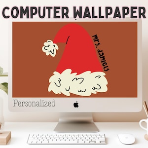 Personalized Teacher Computer Wallpaper Christmas Santa Hat Background