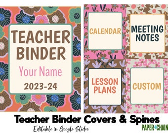 Happy Flowers Teacher Binder Covers & Spines, editable