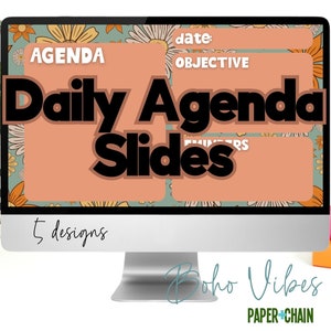 Teacher Daily Agenda Slides, Boho Vibes