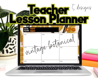 Teacher Lesson Planner, Editable Digital Teacher Planner, Google Slides Undated, Vintage Botanical