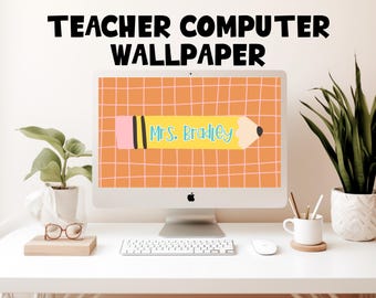 Personalized Teacher Desktop Wallpaper Cute Pencil Design Custom Classroom Background for Computer or Laptop