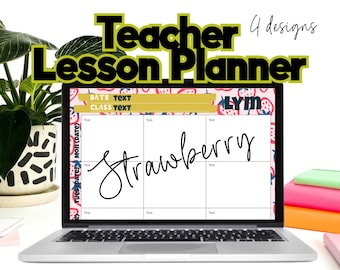 Weekly Lesson Planner Teacher Template Strawberry Pattern, Digital Lesson Planner Google Slides, Undated Teacher Planner, Homeschool Planner