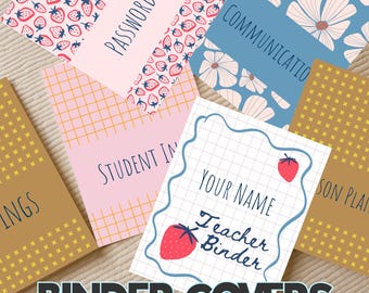 Teacher Binder Covers & Spine Editable in Google Slides, Strawberry