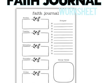 Faith Journal Daily Printable, Digital Download, Bible Verse Reading,  Prayer List Journal Sheet, Scripture Reading Sheet