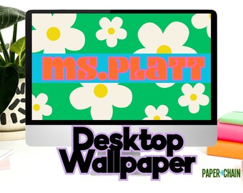 Spring Flower Teacher Computer Wallpaper, Personalized Daisy Background Bright Green