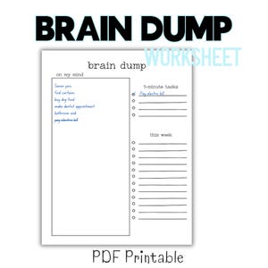 Brain Dump Printable Worksheet Digital Download Thought Organizer ADHD Brain Dump Journal