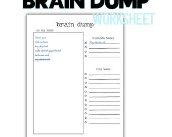 Brain Dump Printable Worksheet Digital Download Thought Organizer ADHD Brain Dump Journal
