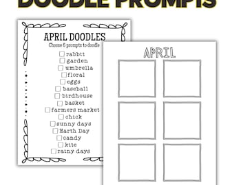 April Doodle Challenge Prompts, Drawing Challenge, Creativity Journal,Doodle Challenge, Activities for Kids Adults, Boredom Buster, Spring