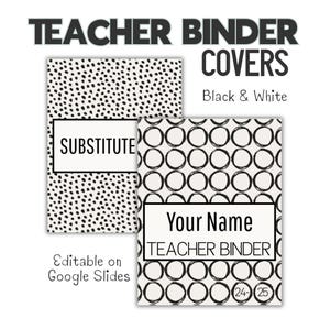Teacher Binder Covers & Spine Editable in Google Slides, Black White