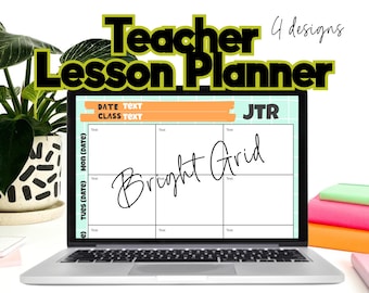 Teacher Lesson Planner, Editable Digital Teacher Planner, Google Slides Undated, Bright Grid