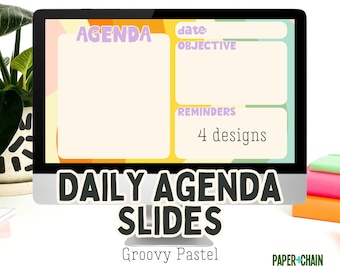 Groovy Rainbow Daily Slides, Classroom Agenda Slide Templates, Pastel Classroom Decor