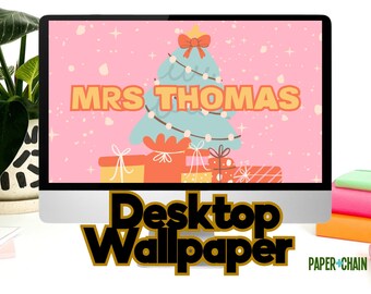 Teacher Personalized Cute Pastel Christmas Desktop/Laptop Wallpaper, Christmas Classroom