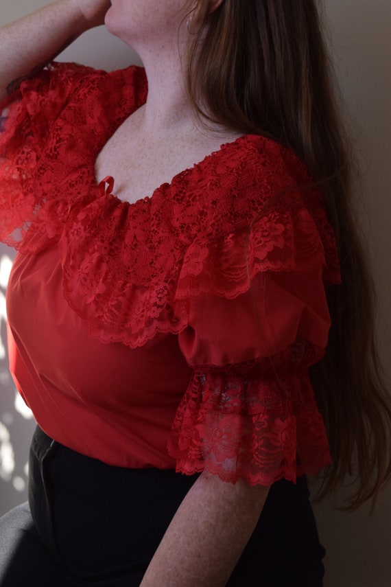Red Lace Off Shoulder Blouse
