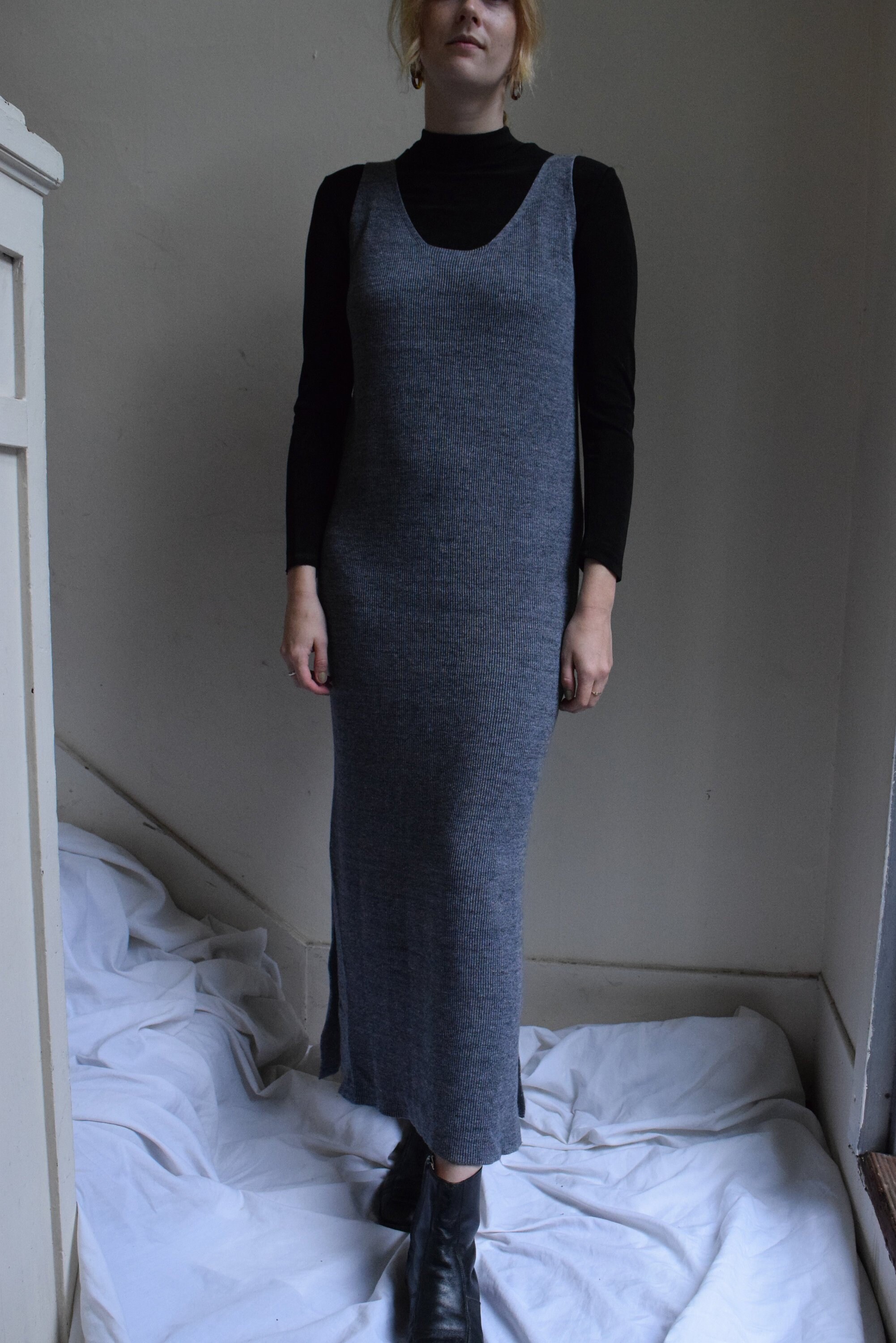 Charcoal Grey Sleeveless Sweater Dress