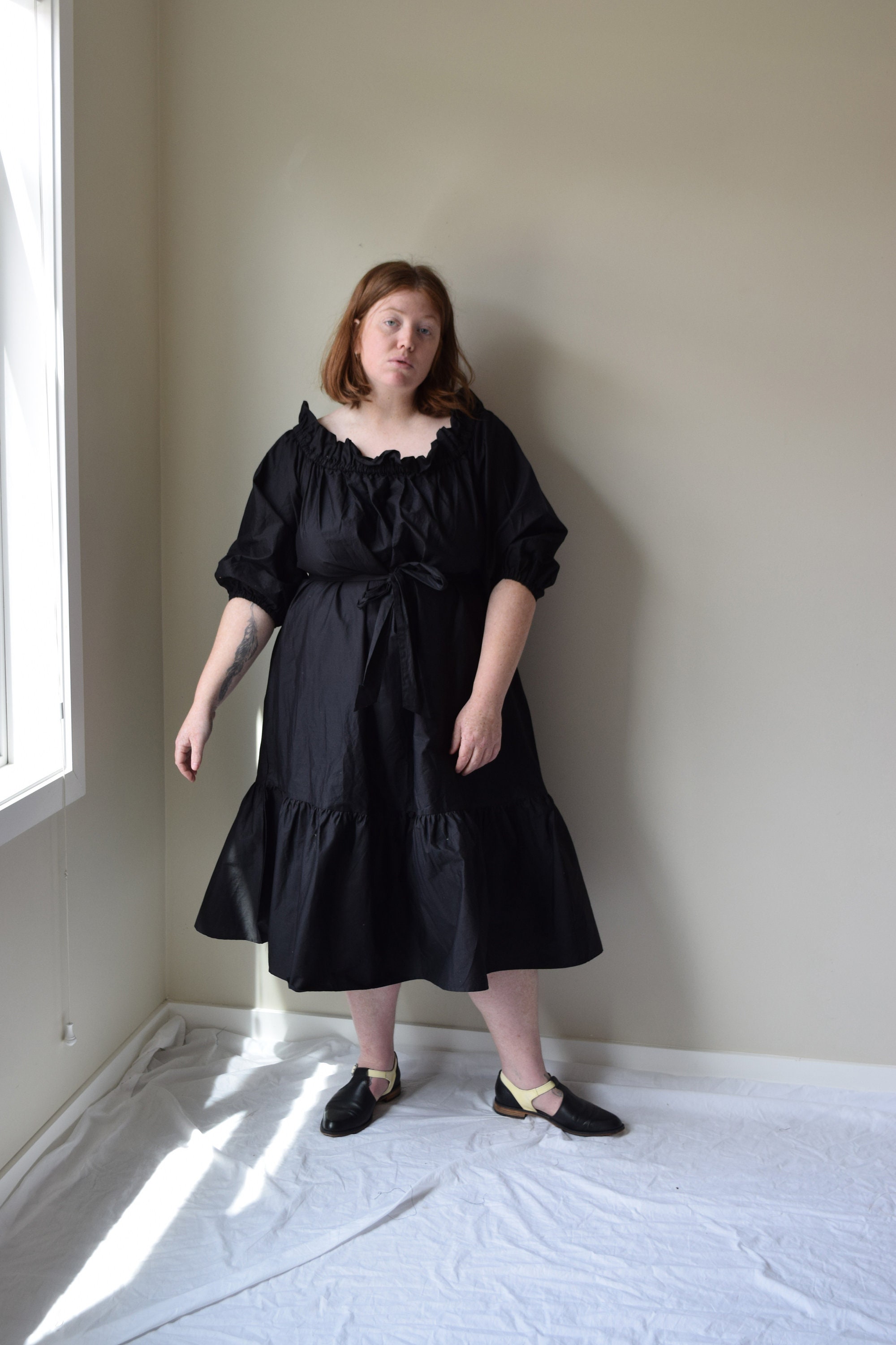 Black Cotton Off Shoulder Dress