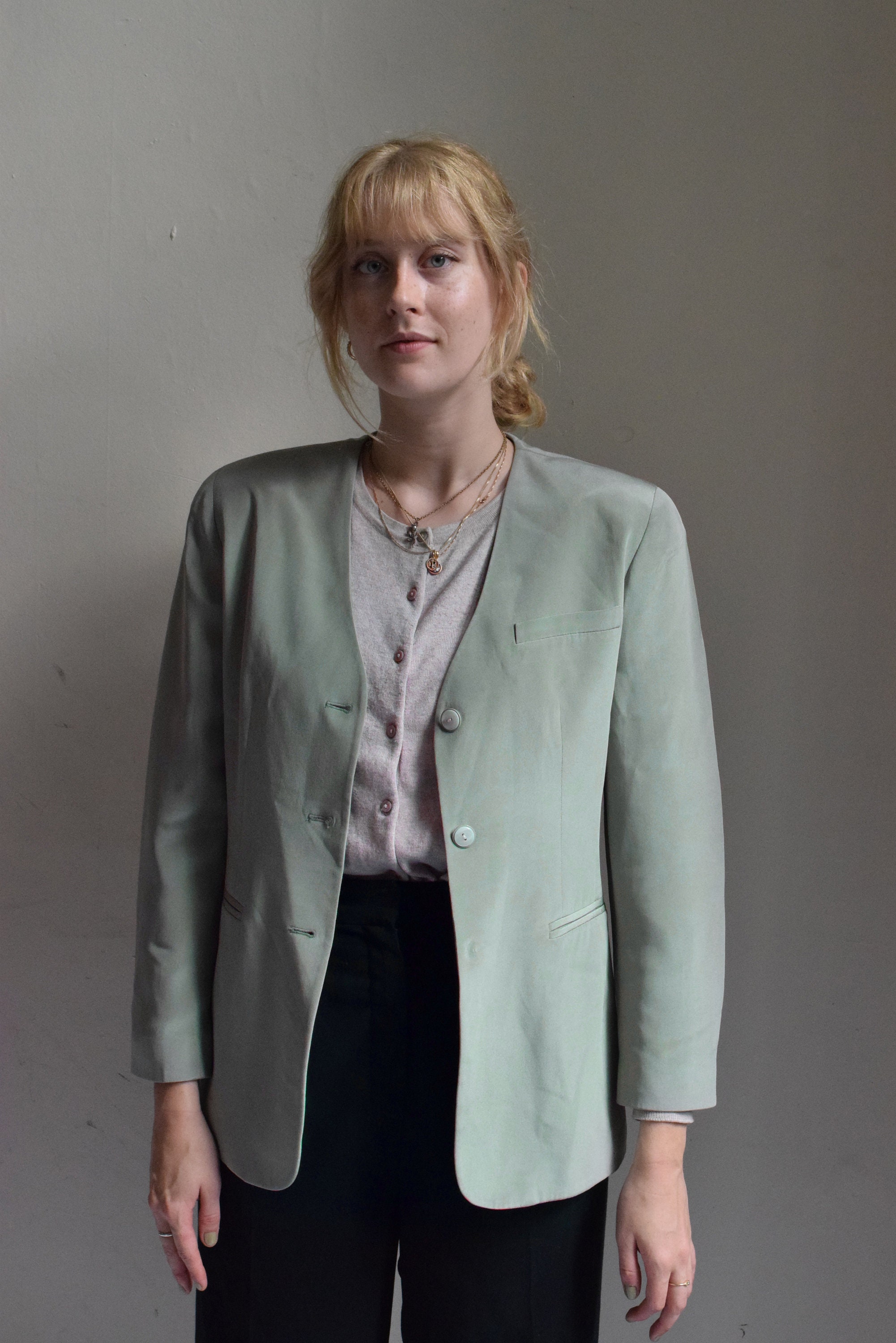 Sage Green Silk Blazer