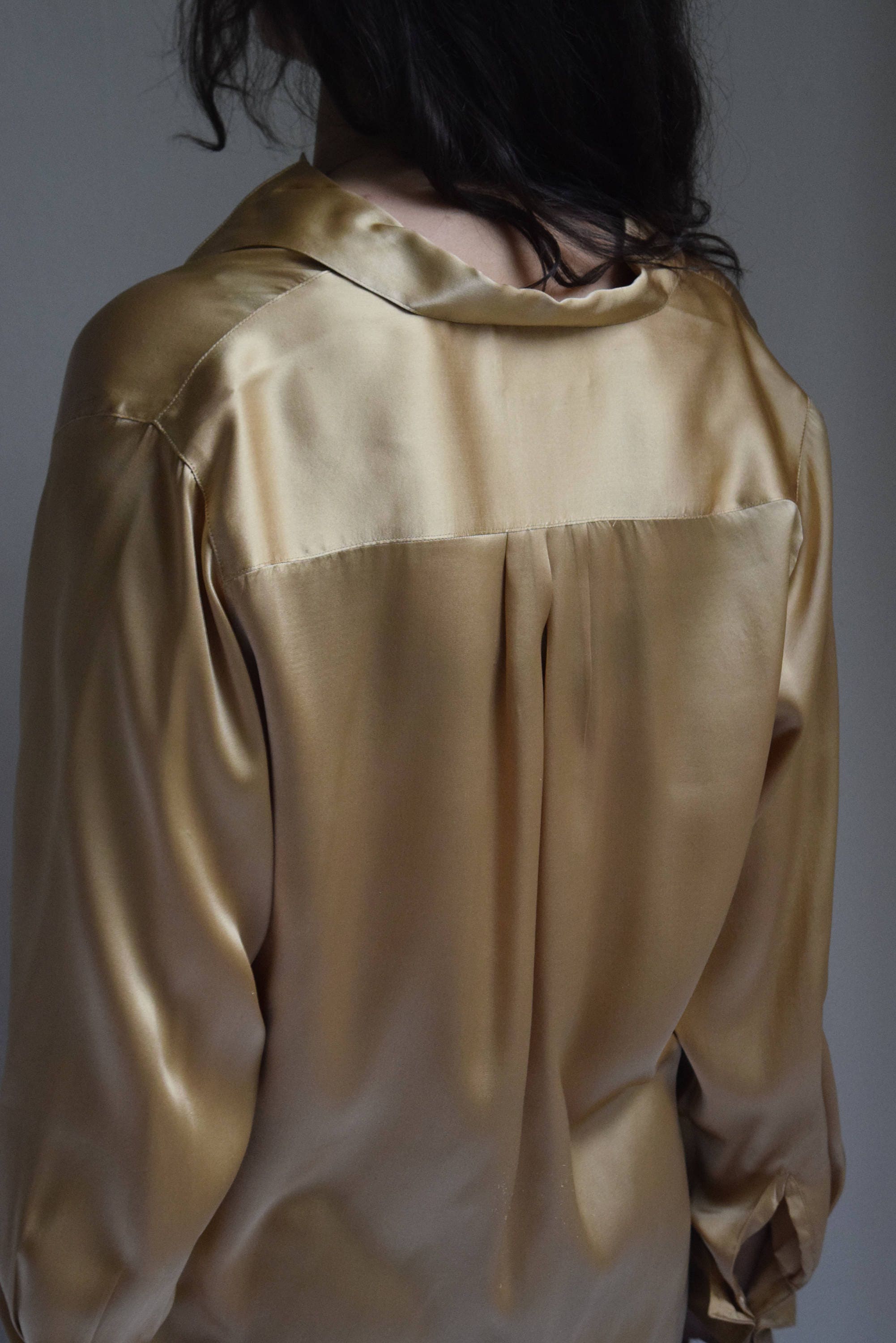 Metallic Gold Silk Long Sleeve Shirt | Print Optional