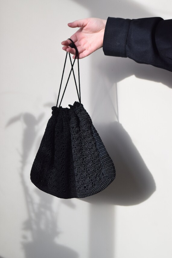 Black Crochet Drawstring Bag