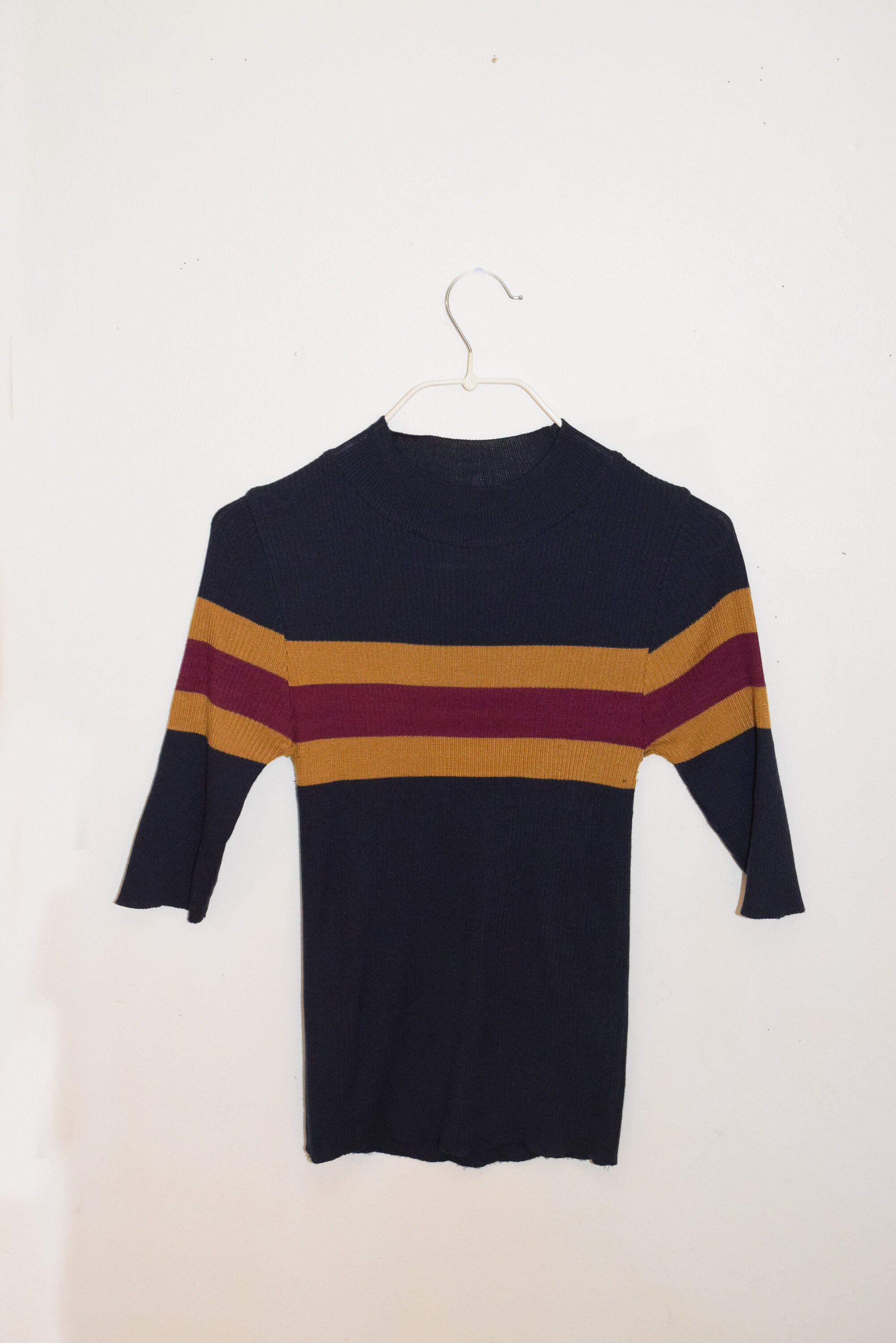 Varsity Striped Mock Neck Ribbed Tee