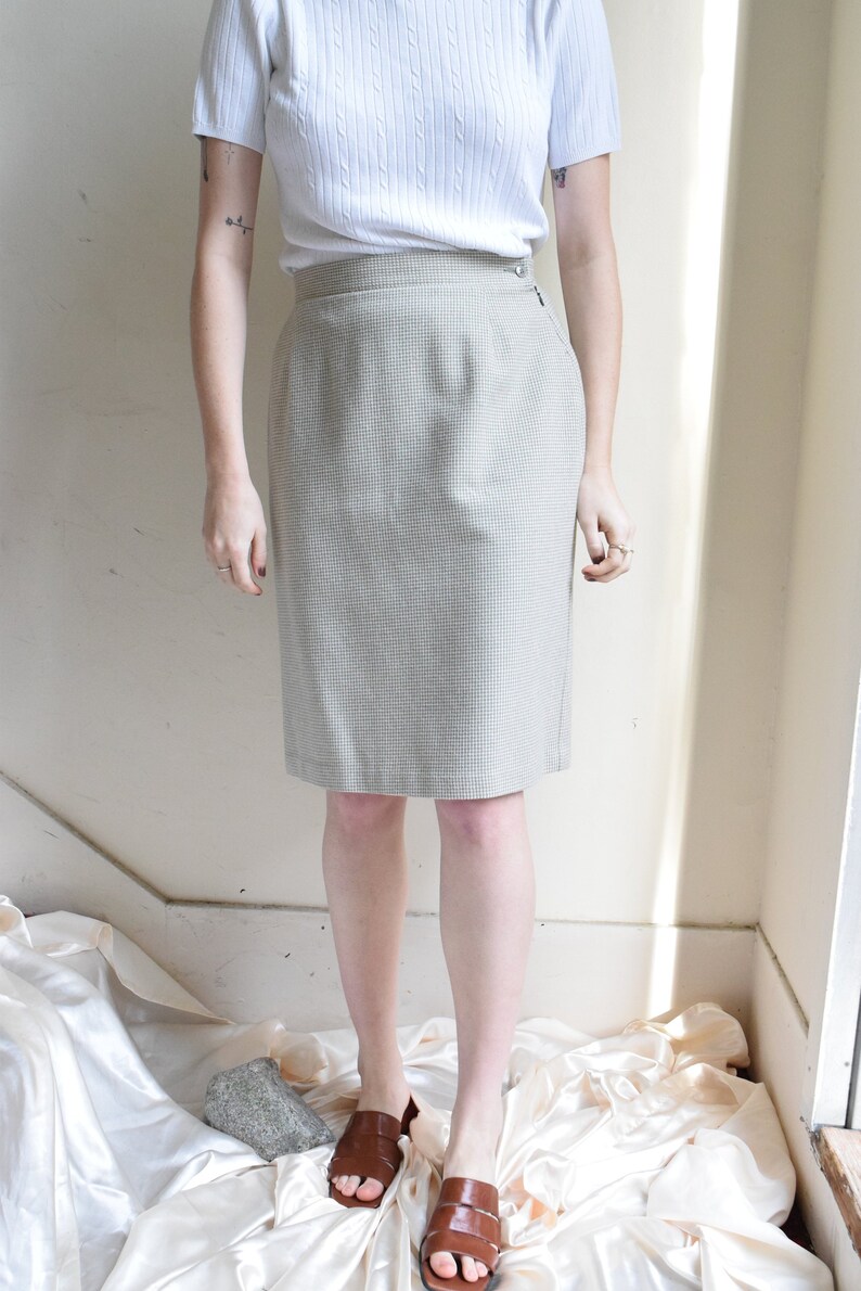 Sage Micro-Houdstooth Skirt