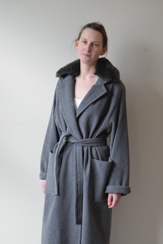 Charcoal Wool Coat with Faux Fur Collar