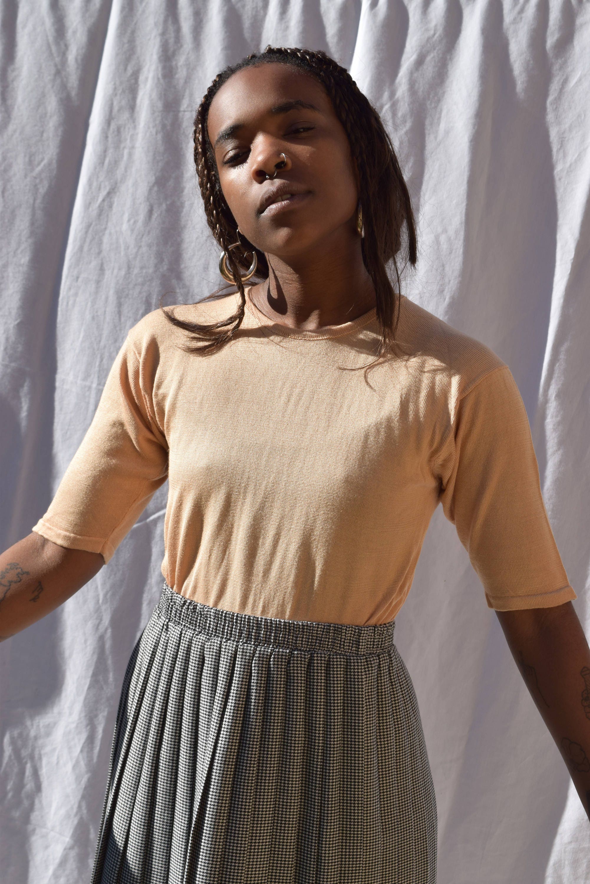 peach silk shirt