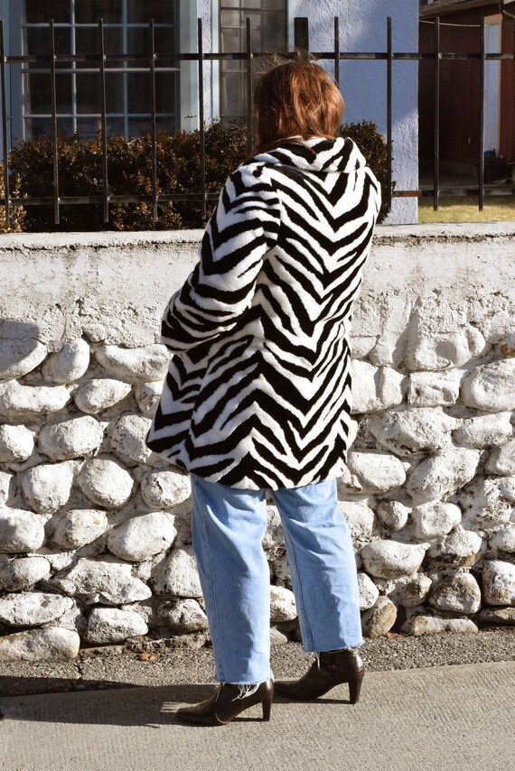 Zebra Print Faux Fur Coat