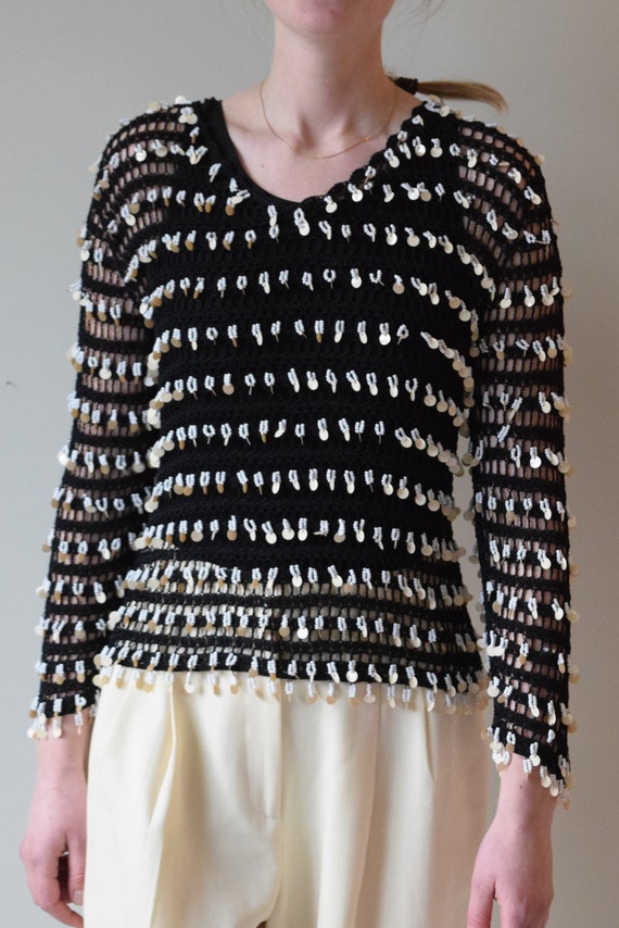 Black Mesh Beaded Sequin Tee