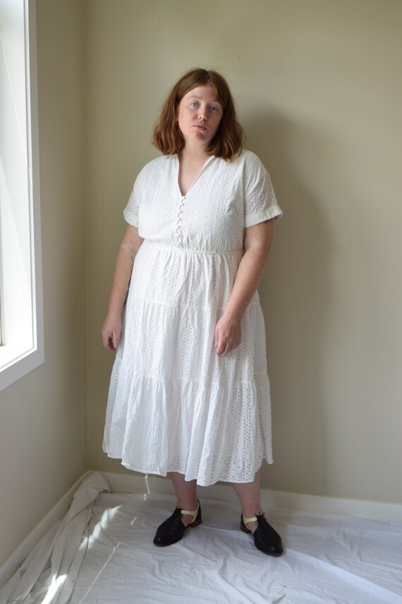 White Eyelet Cotton Tiered Dress