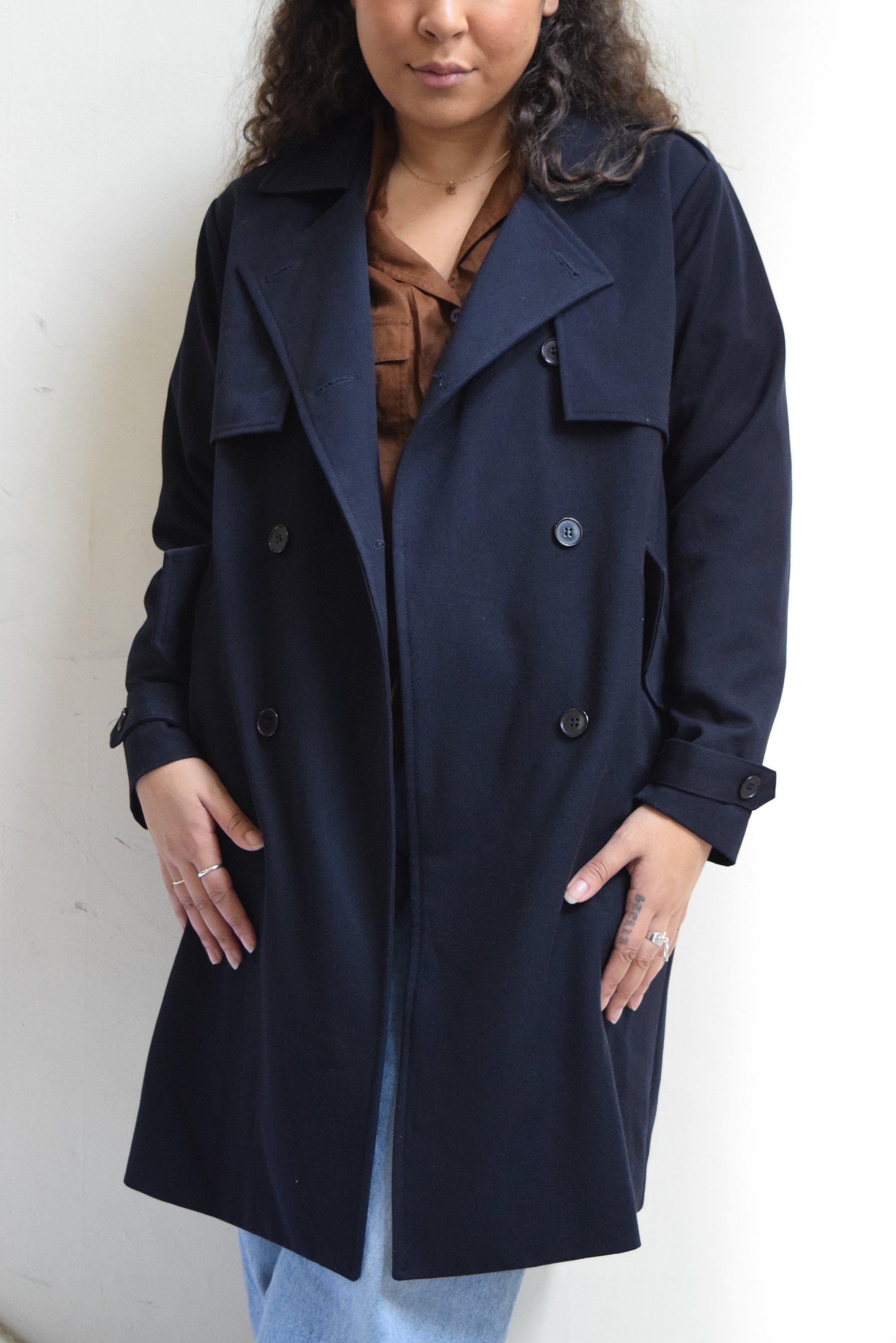 MidLength Navy Trench Coat