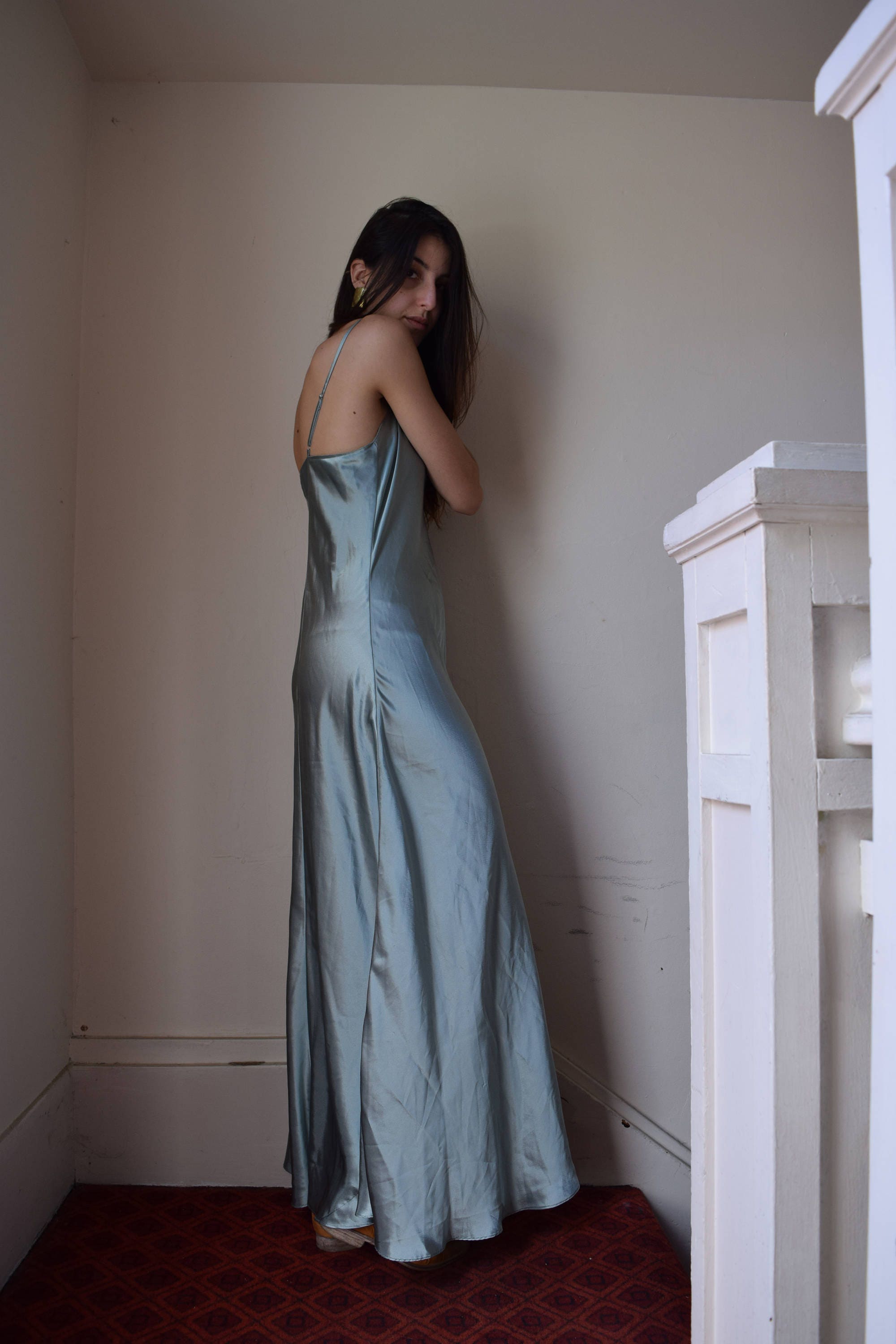 [64% OFF] Long Slip Lace Trim Backless Floor Length Dress | Rosegal