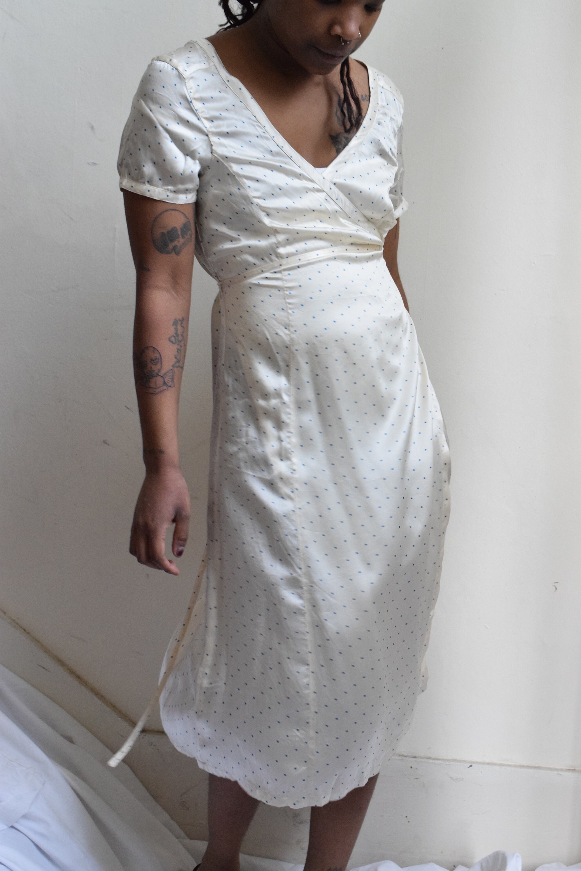 cream silk wrap dress