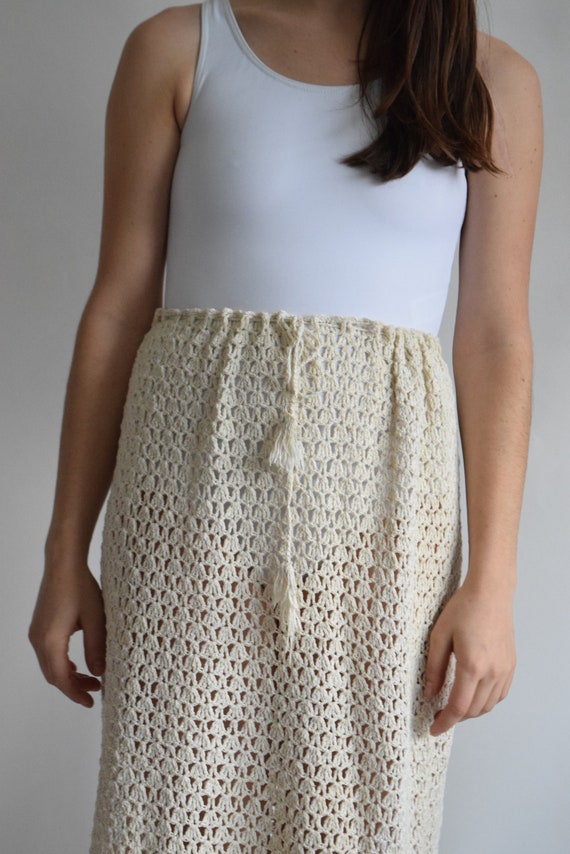 Cream Crochet Drawstring Skirt