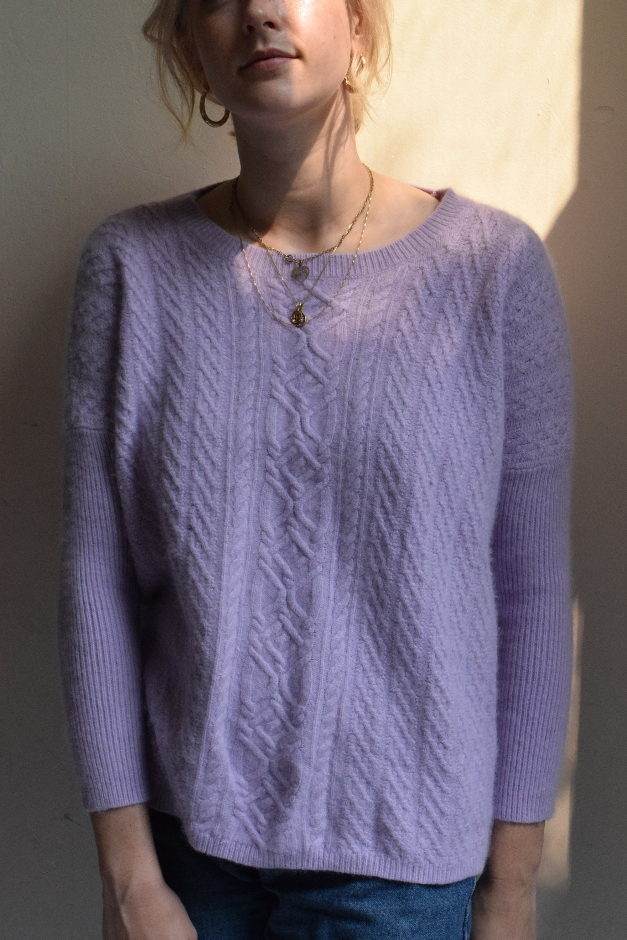 Cashmere Lavender Cable Knit Sweater