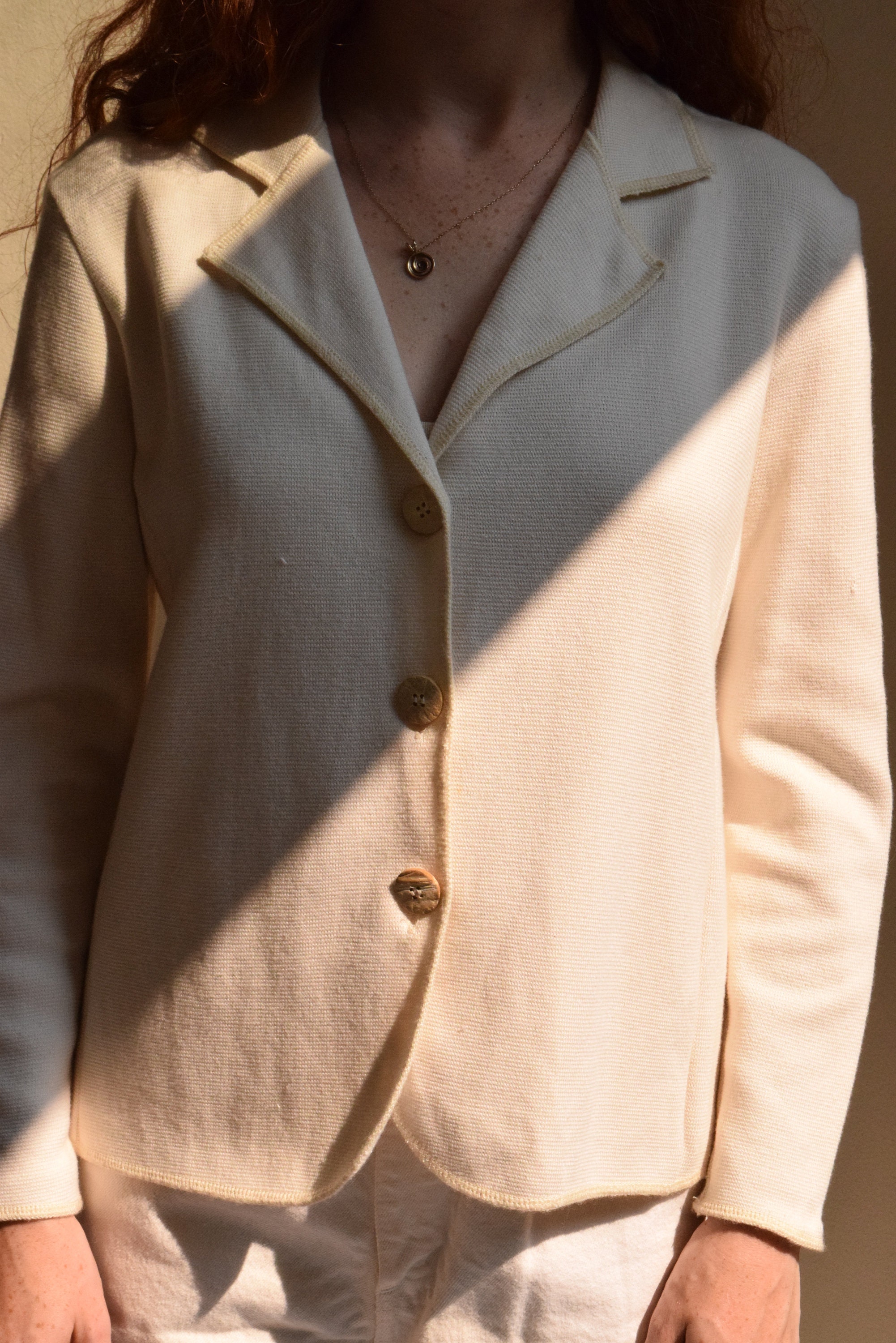 Cream Knit Long Sleeve Blouse.