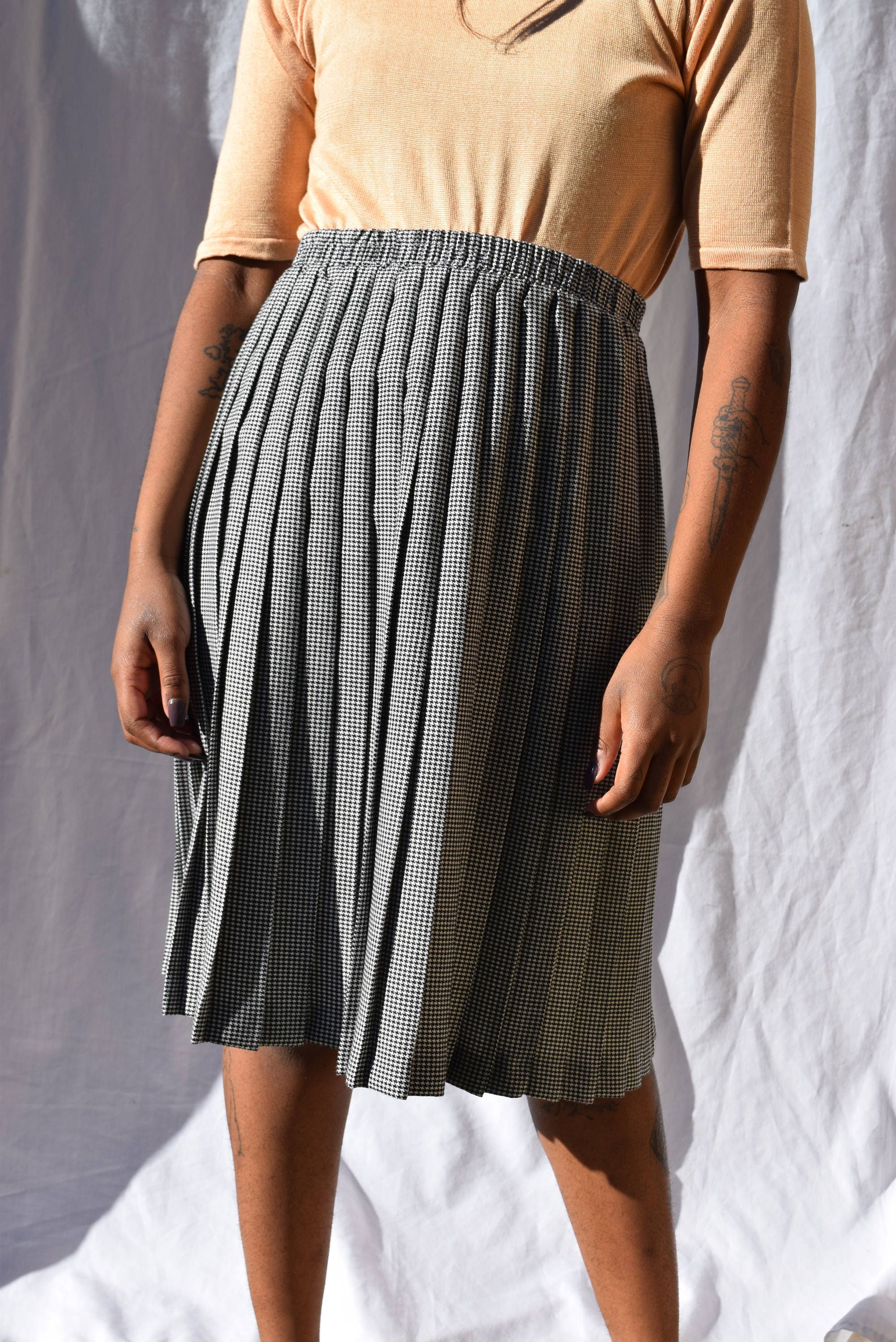 Houndstooth Pleated Skirt