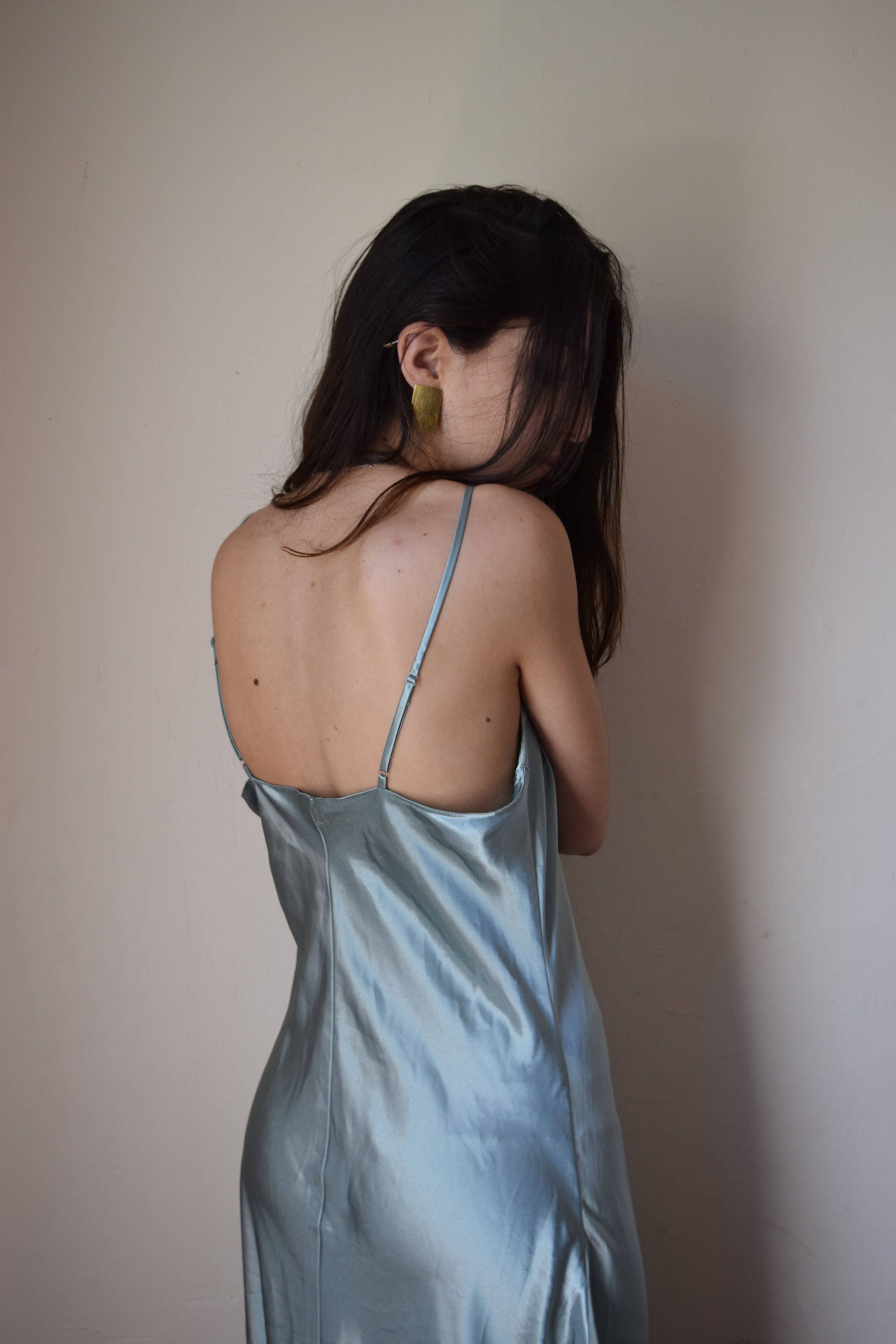 Emerald Satin Floor Length Slip Dress