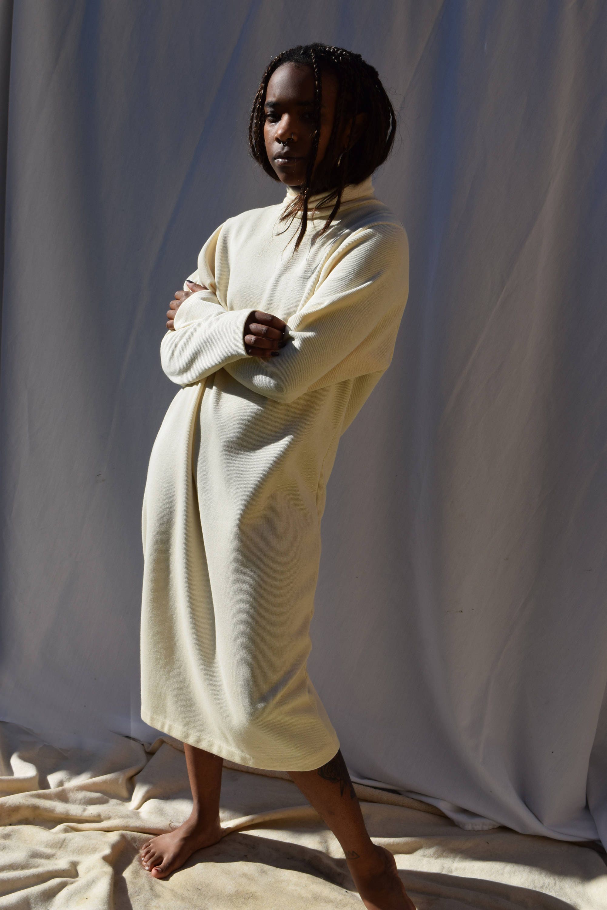 Cream Turtleneck Sweater Dress.