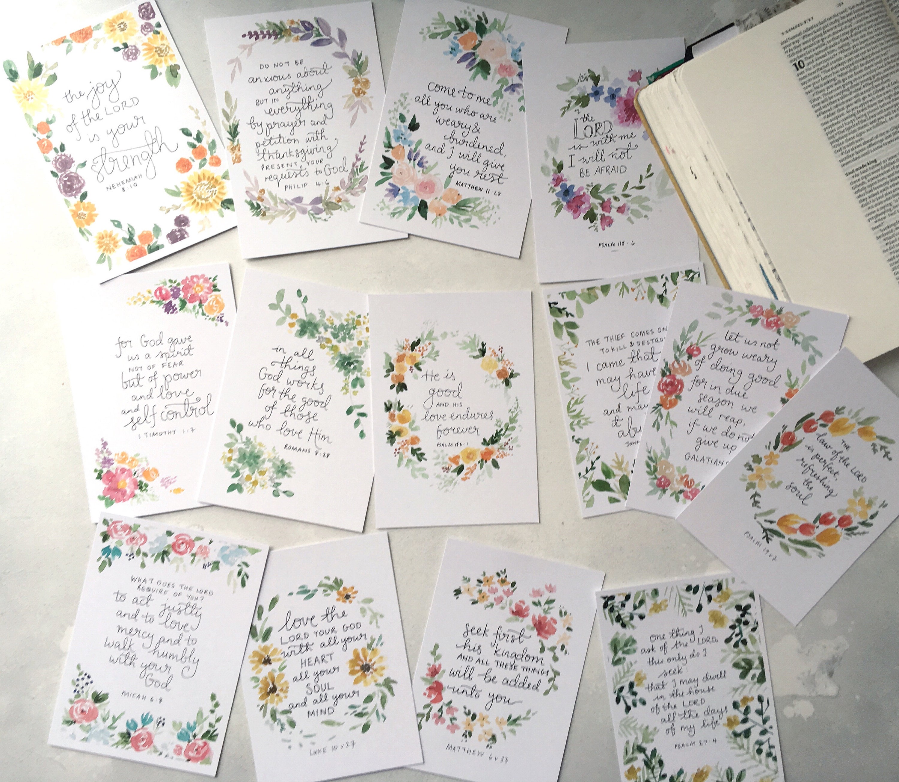 Bible verse scripture cards floral memory cards verse set  Etsy
