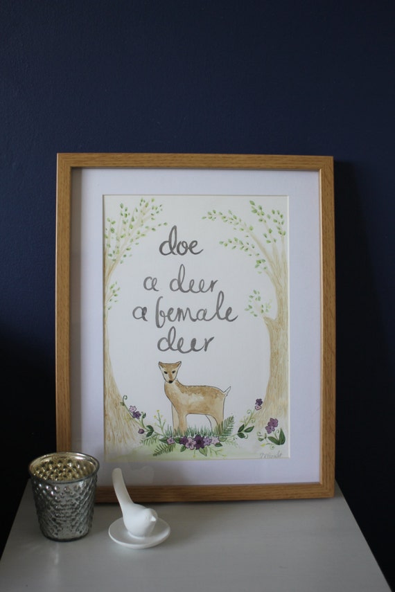 Items similar to Sound of Music Doe a deer watercolour print DIGITAL