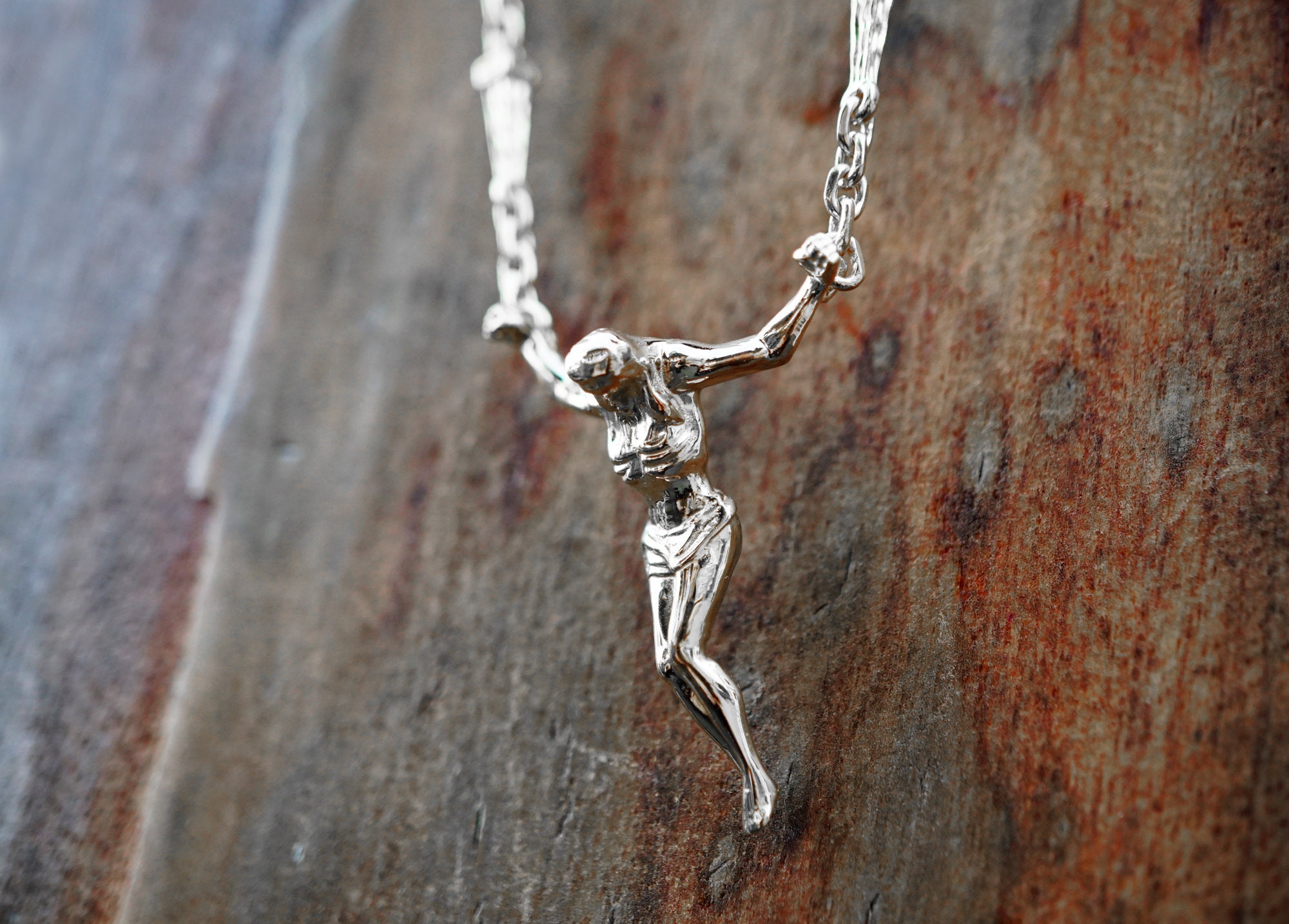 Silver Surrealist Crucifix Necklace 