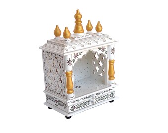 Handgefertigter Mango Holz Tempel Mandir mit Tür - Hausschrein 27 cm
