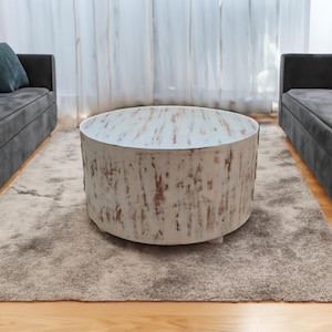 Whitewashed Wood Coffee Table – Rustic Farmhouse Table, Handmade Solid Wood Coffee Table, Vintage Living Room Decor, Boho Furniture