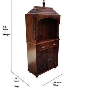 Large Teak Wood Temple 74 Inch - Handcrafted Wooden Mandir Indian Home Puja Mandir Solid Teak Altar with Doors - Hindu Temple for Home Decor