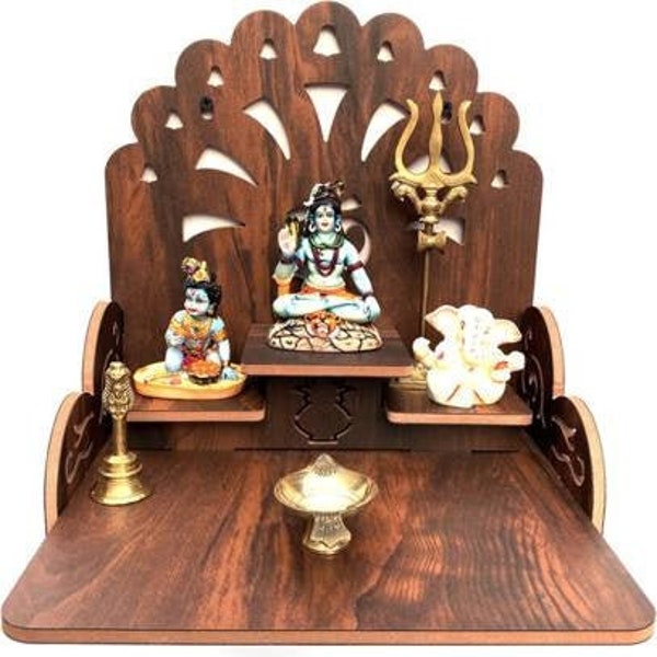 Engineered Wood Home Temple Handcrafted Hindu Hanging Mandir Puja Diwali Pooja Ghar Mandap For Worship Home Decor Or Office Household Shrine